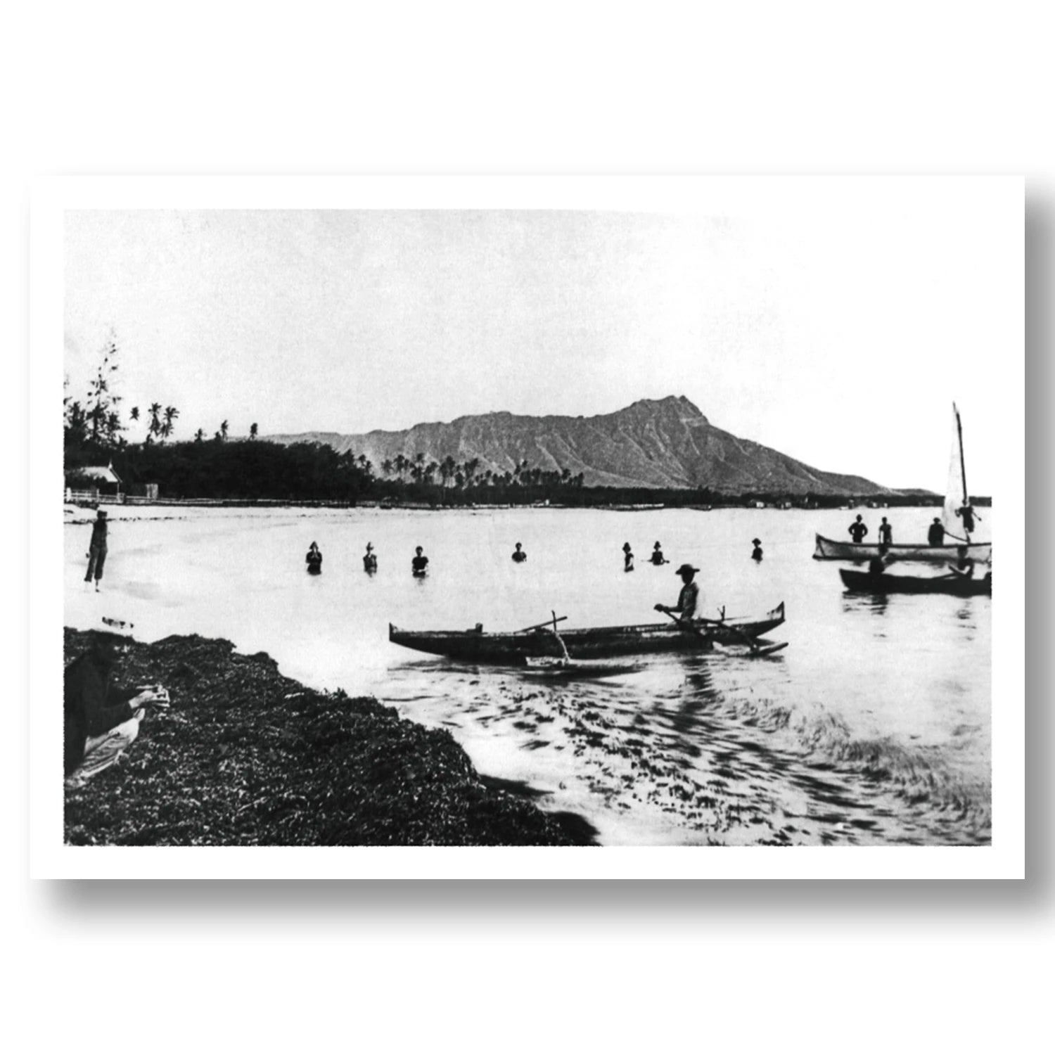 KANE ON CANOE  1890S WAIKIKI BEACH HAWAII