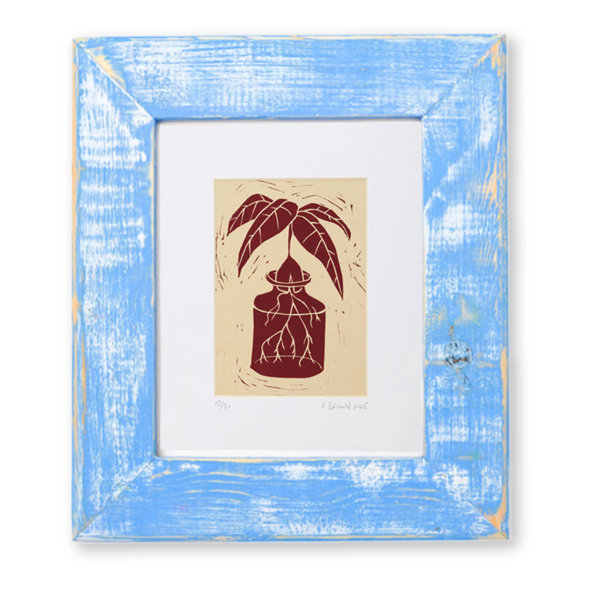 LINO CUT, AVOCADO SPROUT-BURNT SIENNA