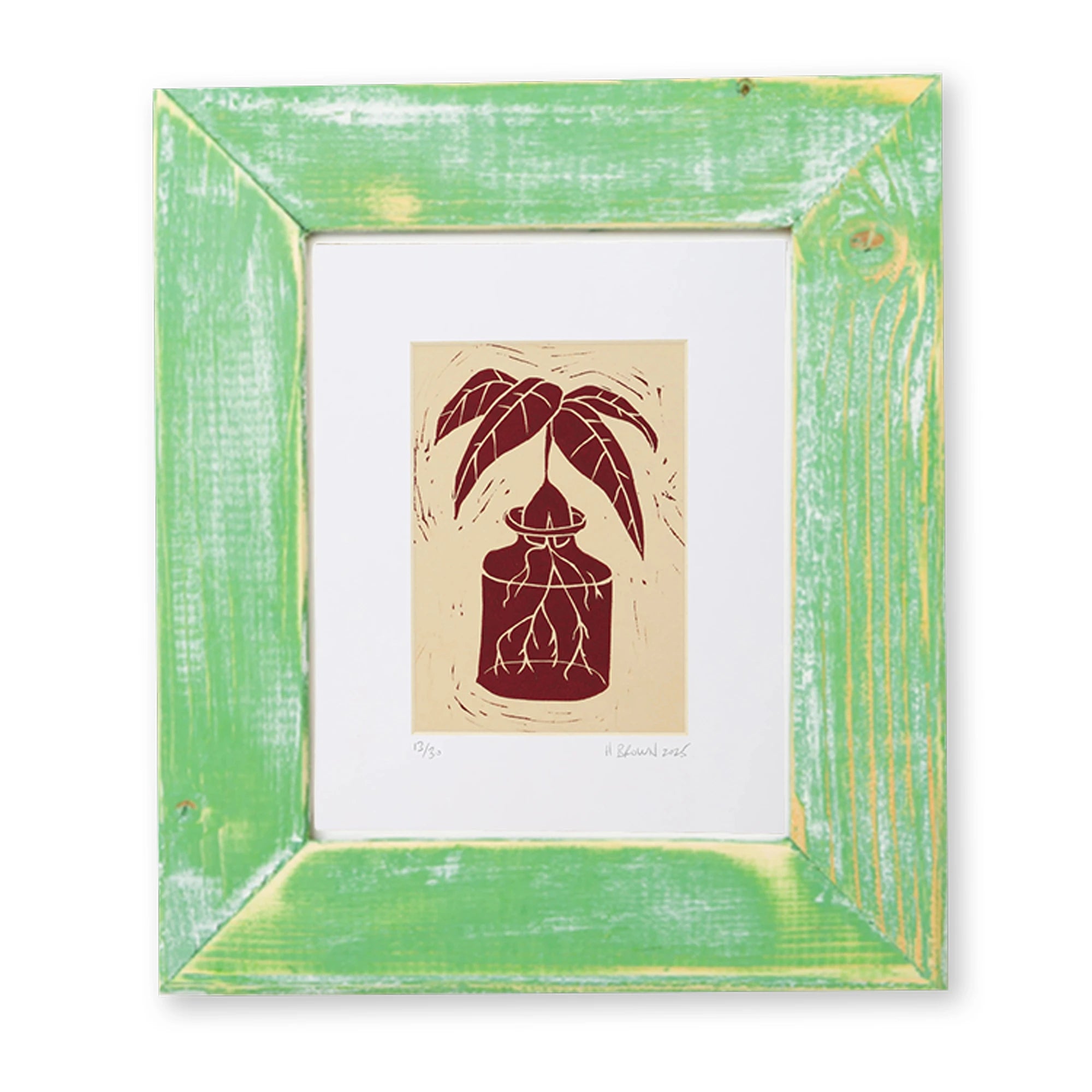 LINO CUT, AVOCADO SPROUT-BURNT SIENNA