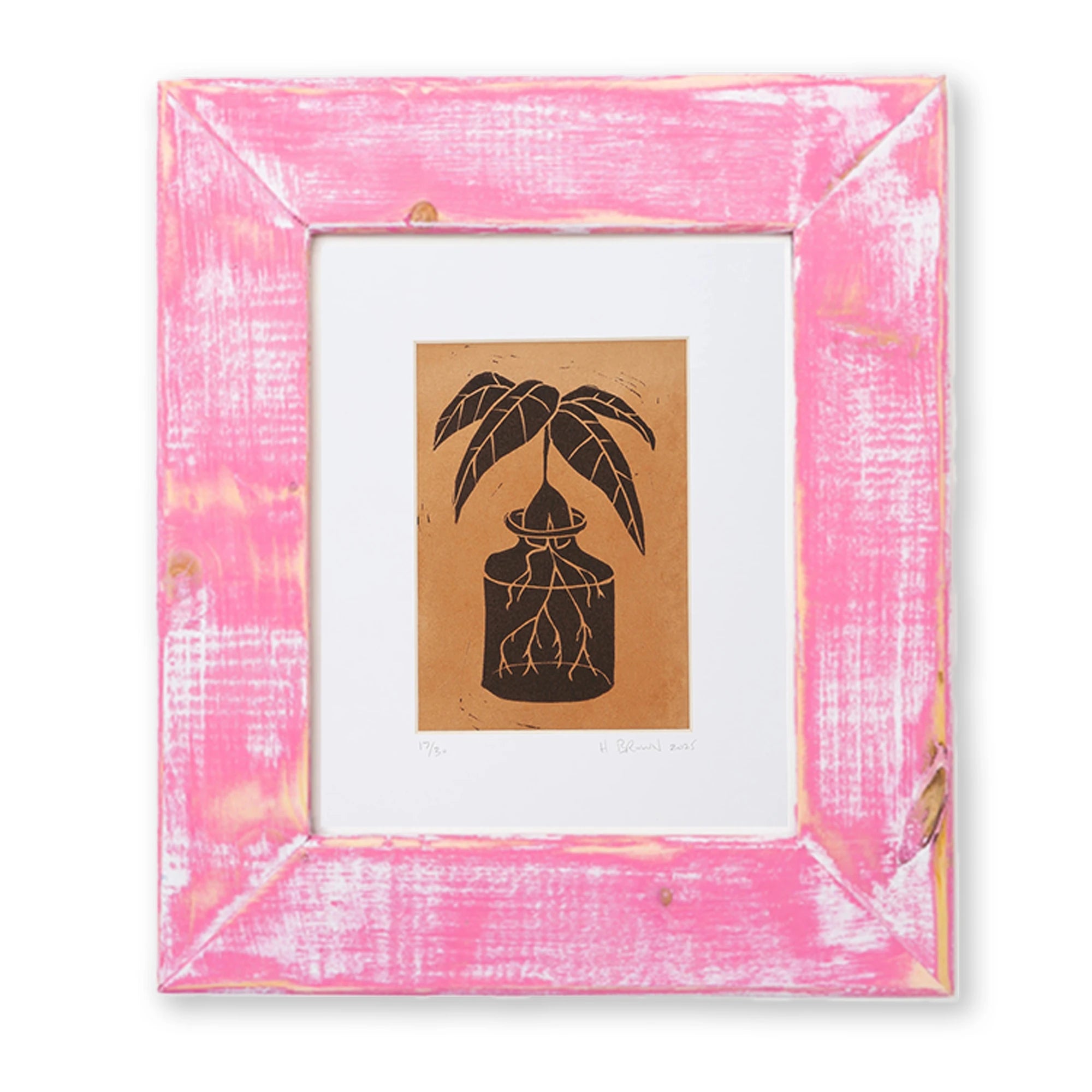 LINO CUT, AVOCADO SPROUT-BROWN