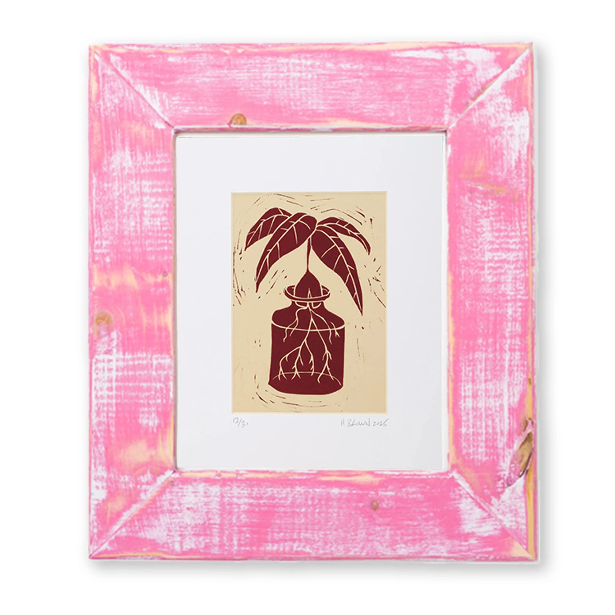 LINO CUT, AVOCADO SPROUT-BURNT SIENNA